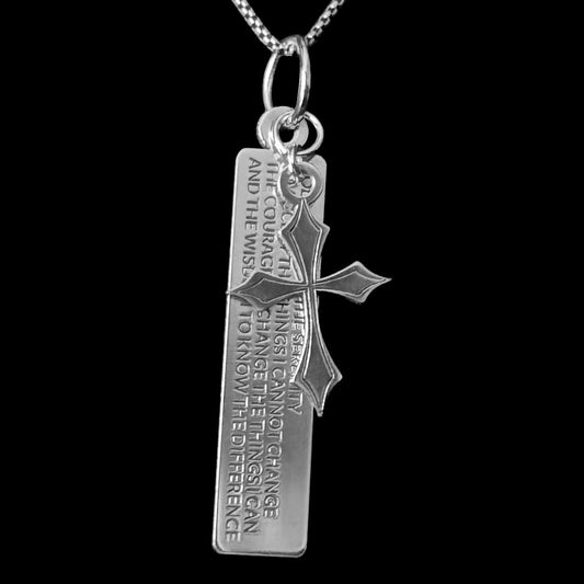 “Serenity” Sterling Silver Serenity Prayer & Cross Necklace