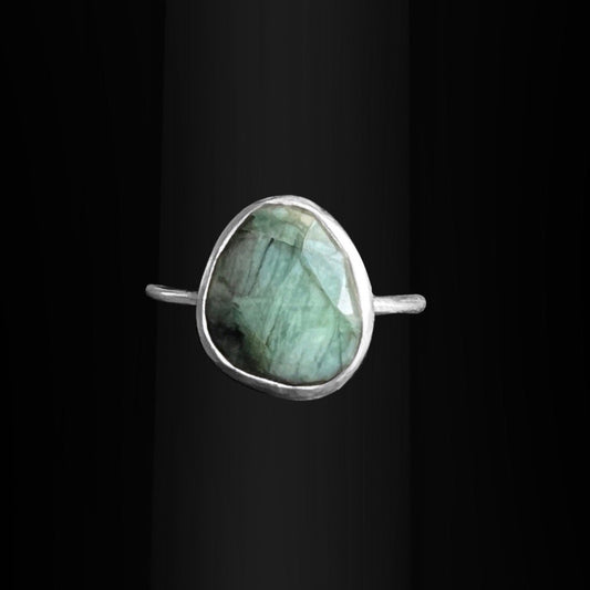 "Erin" Emerald and Sterling Silver Ring