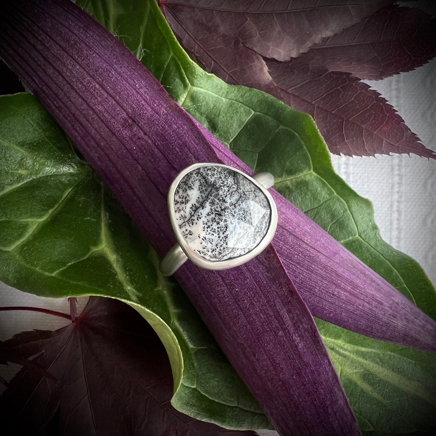 "Pepper" Dendritic Agate and Sterling Silver Ring