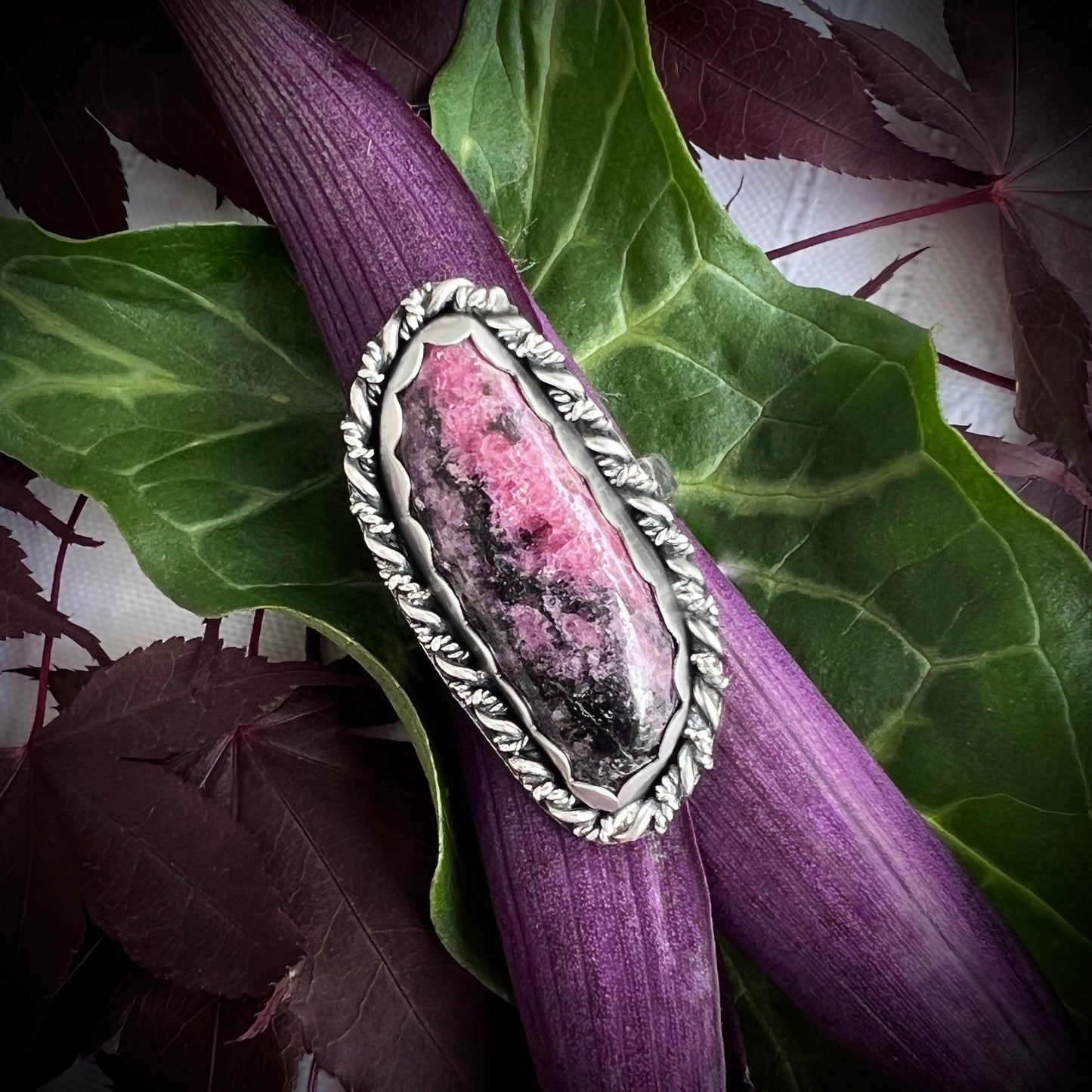 "Malayna" Rhodonite and Sterling Silver Ring