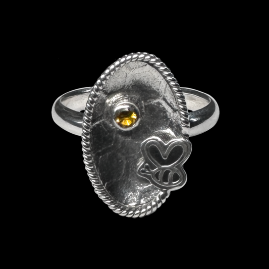 "Shana" Honeycomb and Bee Citrine and Sterling Silver Ring