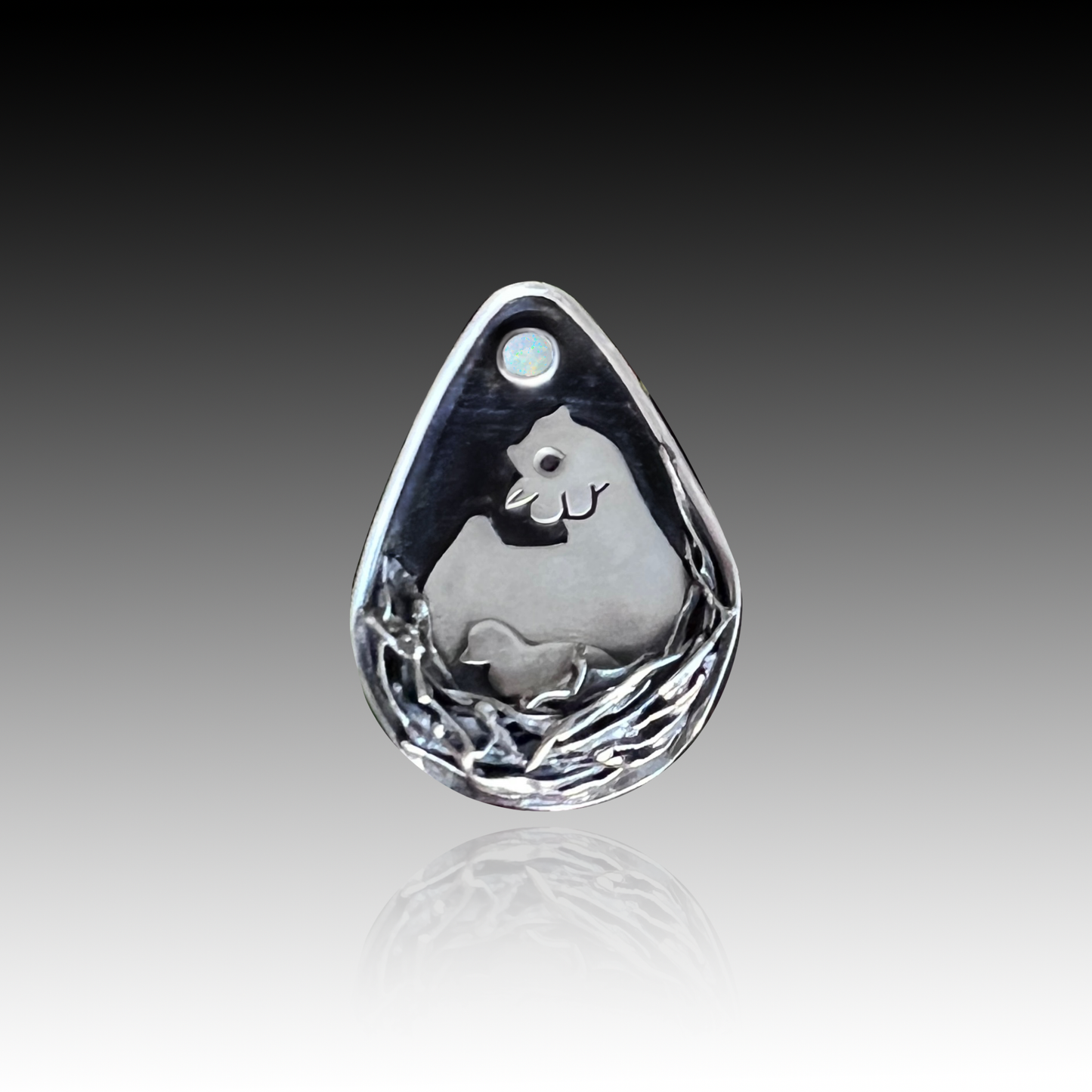 "Maya" Lab Opal & Sterling Silver Chicken Hen Chick Necklace