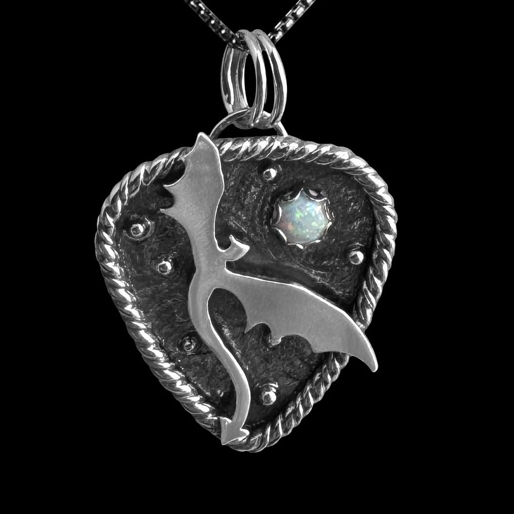 Laena - Lab Opal Dragon Sterling Silver Necklace