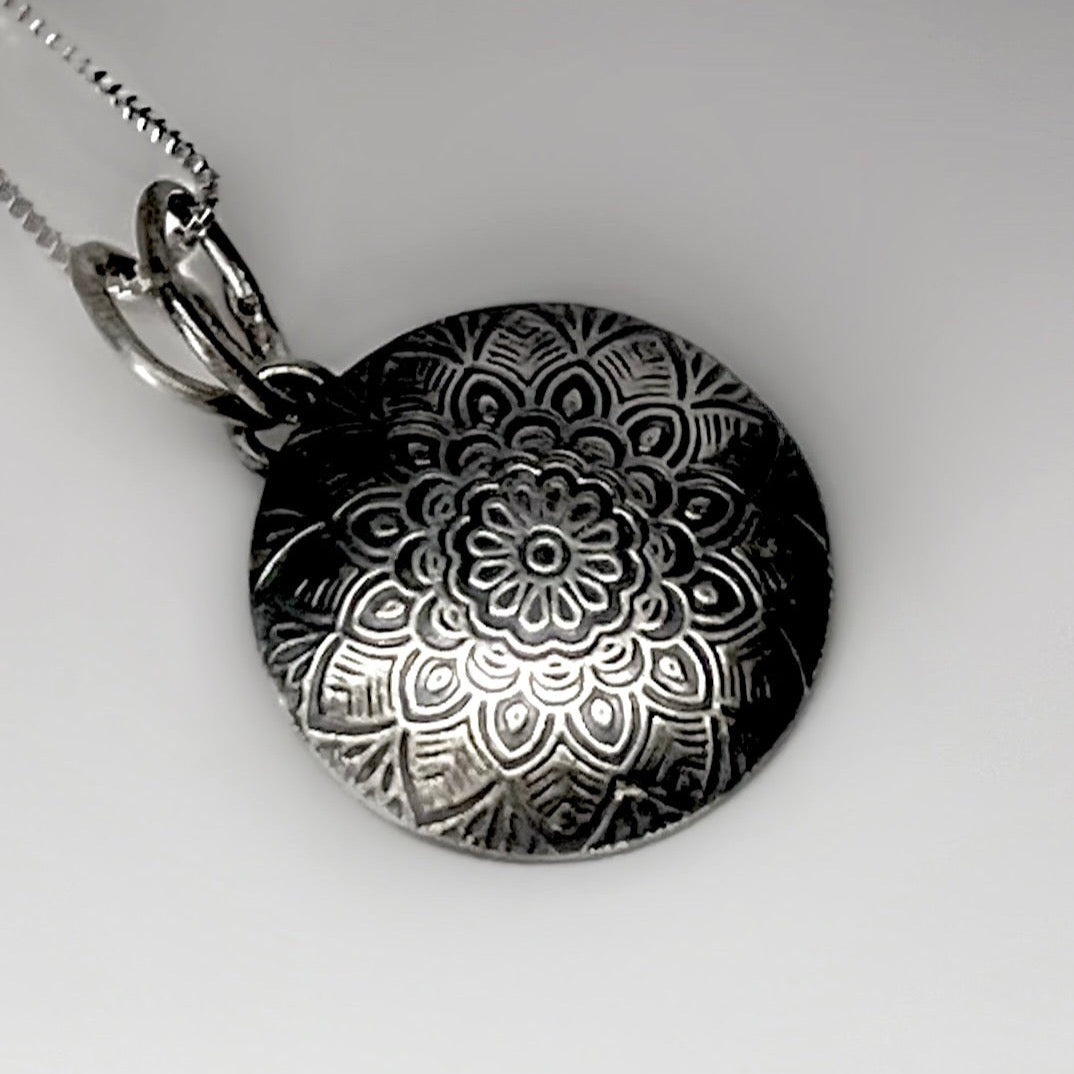 Mandala Embossed Sterling Silver Necklace