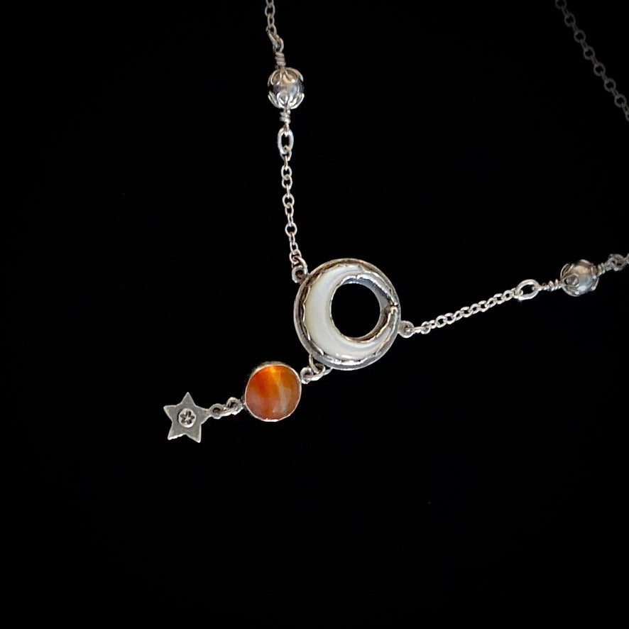 Carnelian, Buffalo Horn, & Sterling Silver Necklace