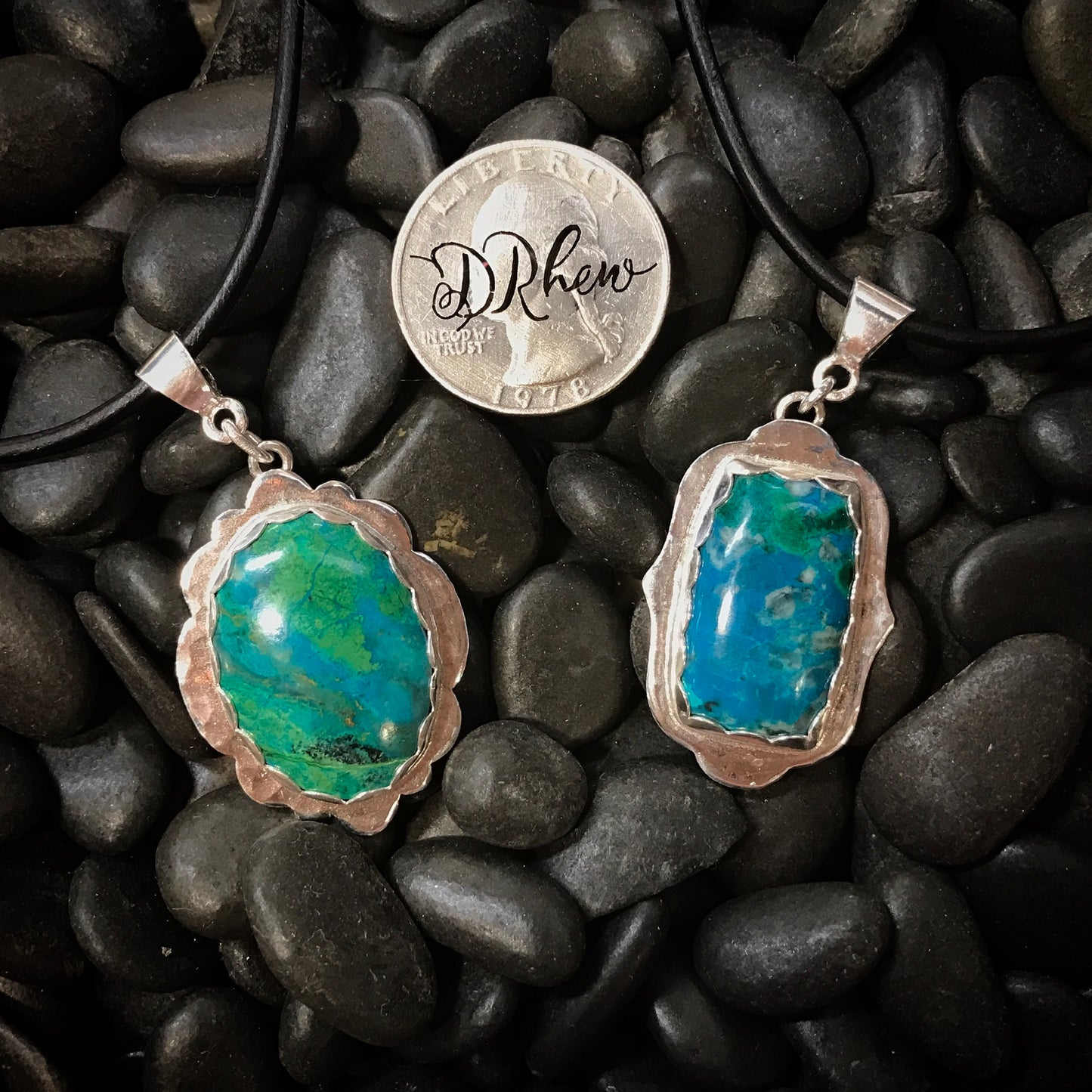 Custom Chrysocolla & Malachite Sterling Silver Memorial Set
