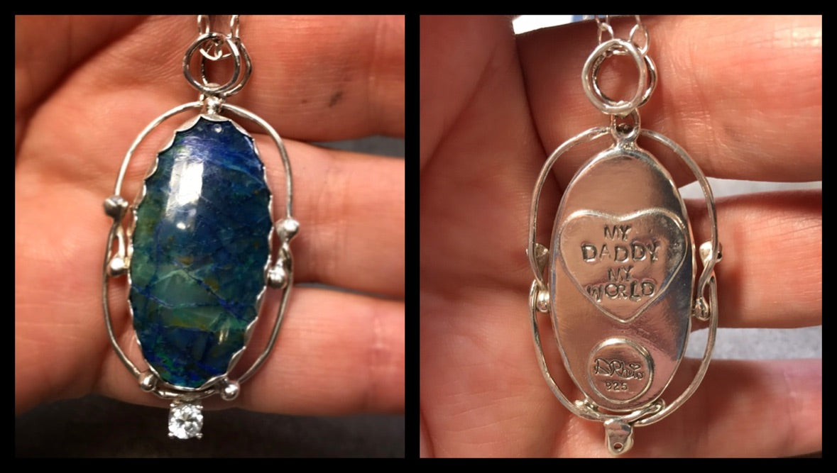Custom Chrysocolla & Malachite Sterling Silver Memorial Set