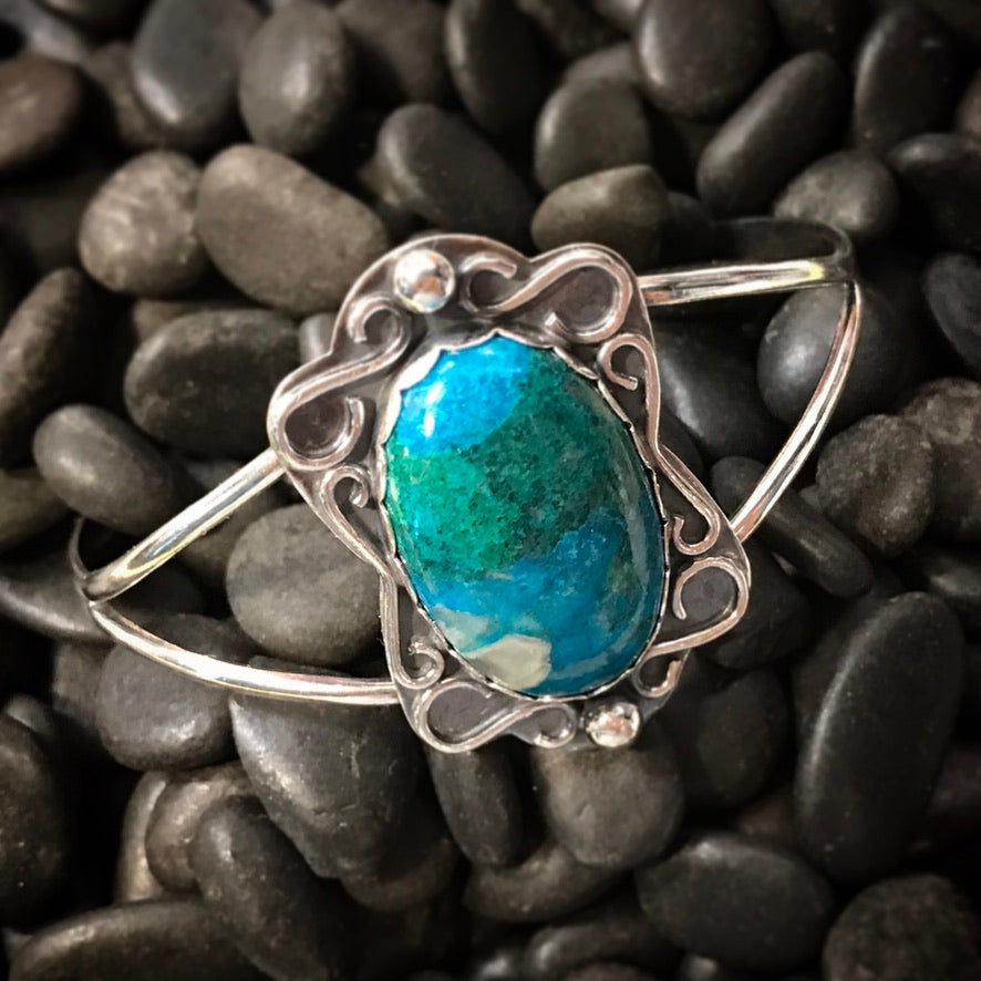 Custom Chrysocolla & Malachite Sterling Silver Memorial Set