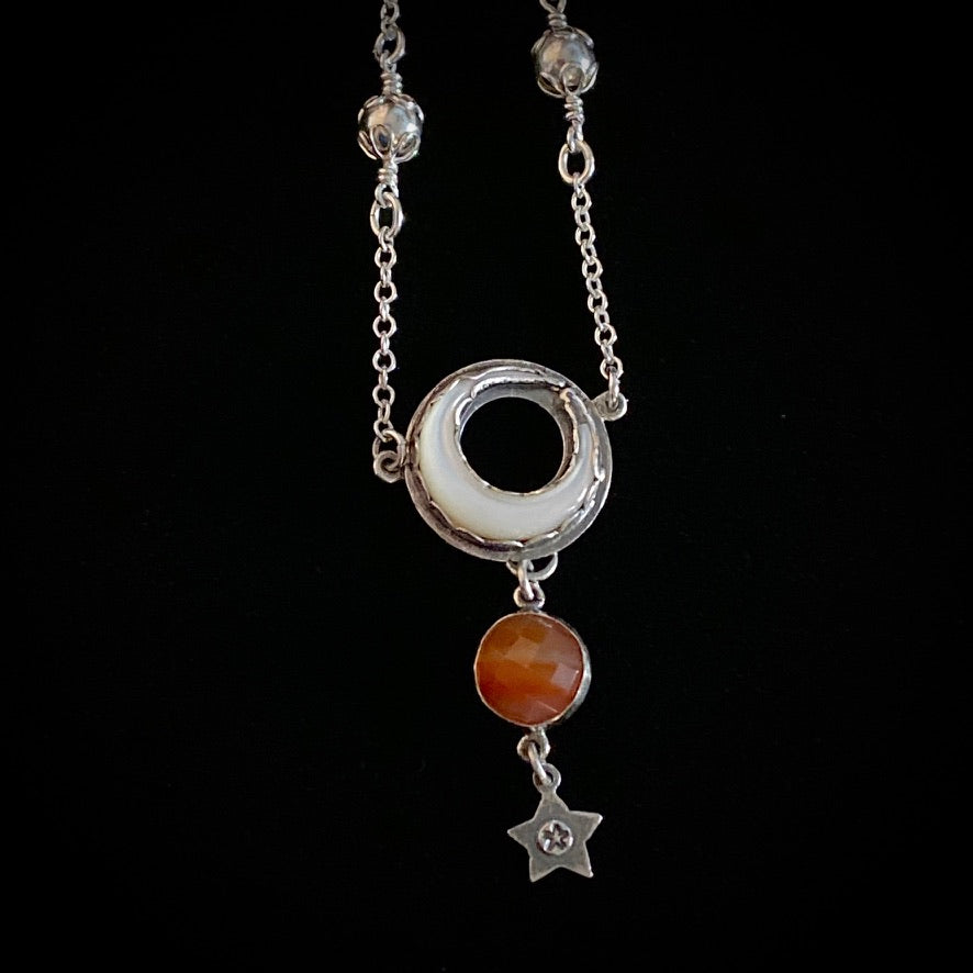 Carnelian, Buffalo Horn, & Sterling Silver Necklace