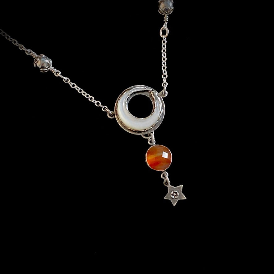Carnelian, Buffalo Horn, & Sterling Silver Necklace