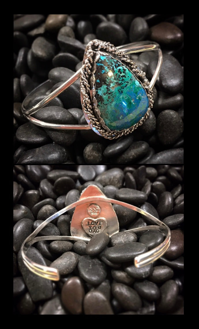Custom Chrysocolla & Malachite Sterling Silver Memorial Set