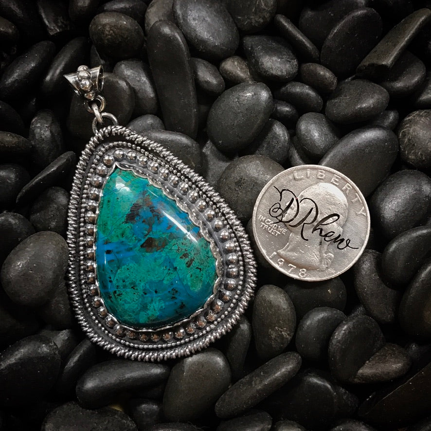 Custom Chrysocolla & Malachite Sterling Silver Memorial Set
