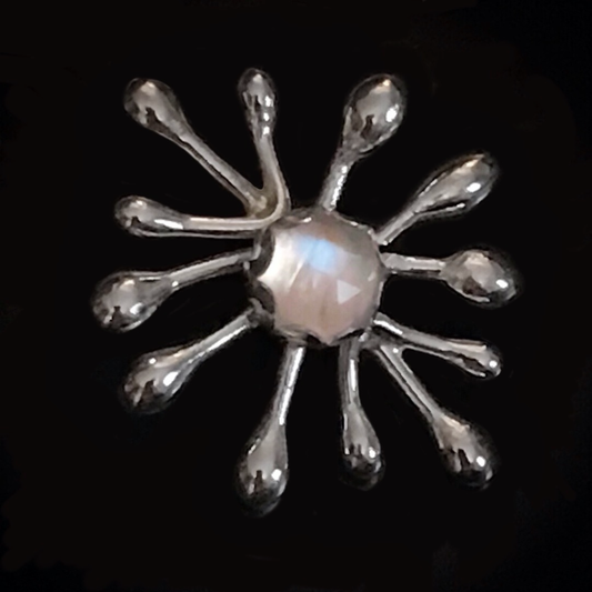 Small Moonstone and Sterling Silver Snowflake Necklace