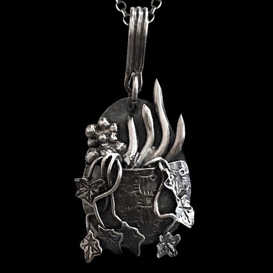 "Salem" Sterling Silver Plant Basket Necklace