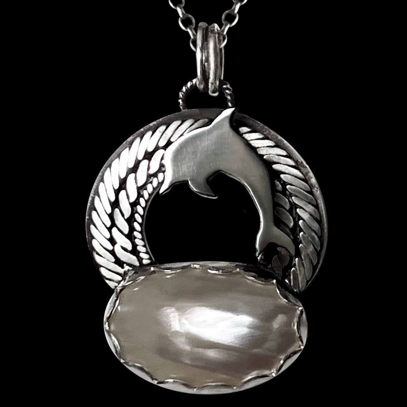 Abalone Dolphin Sterling Silver Necklace