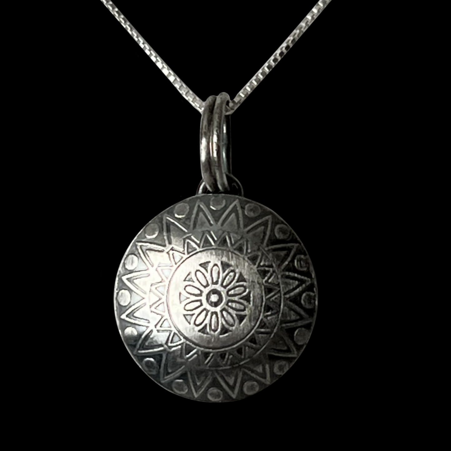 Mandala Embossed Sterling Silver Necklace