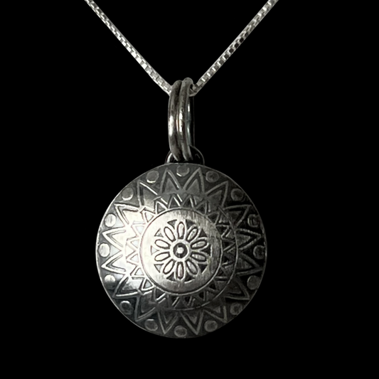 Mandala Embossed Sterling Silver Necklace