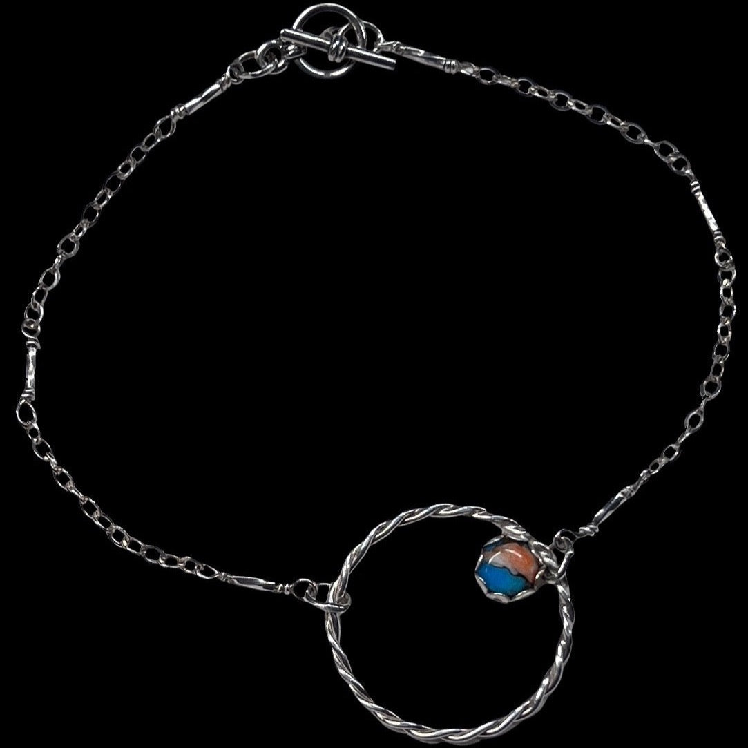 Turquoise and Spiny Oyster Sterling Silver Bracelet