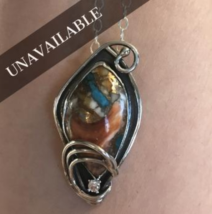 Custom Turquoise, Spiny Oyster, & Sterling Silver Necklace