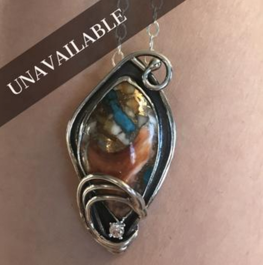 Custom Turquoise, Spiny Oyster, & Sterling Silver Necklace