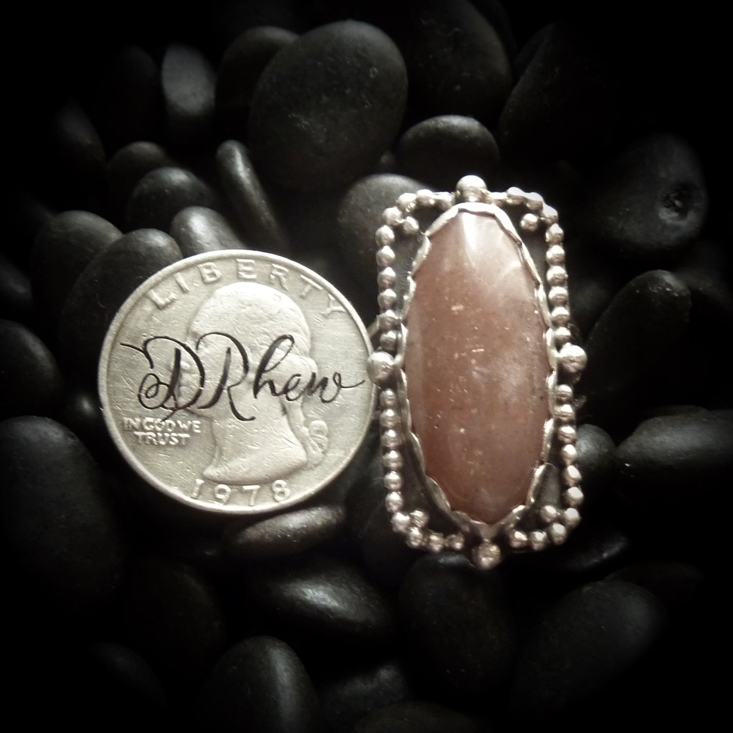 Belva - Peach Moonstone & Sterling Silver Ring