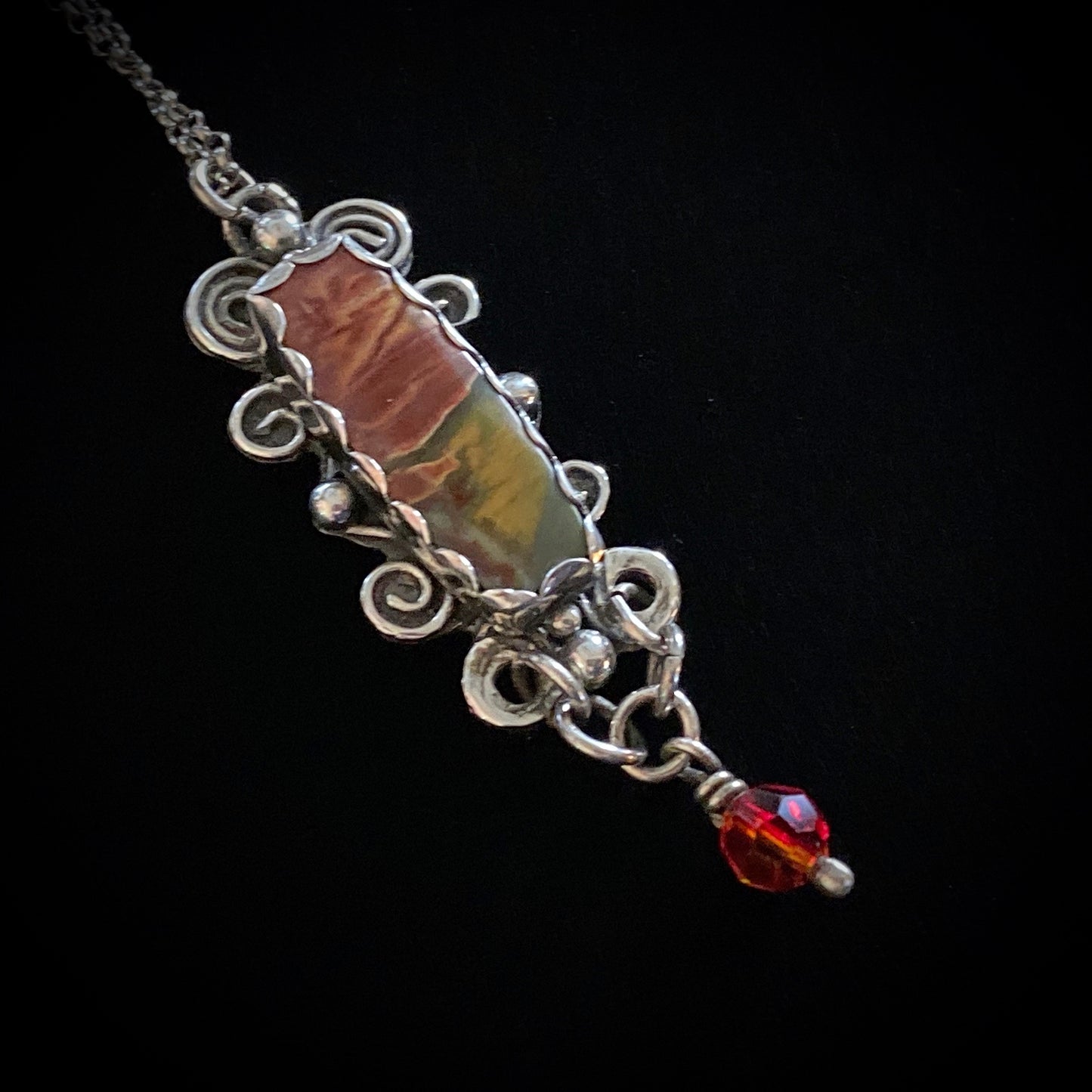 Natasha - Picasso Jasper, Sterling Silver, & Swarovski Crystal Necklace