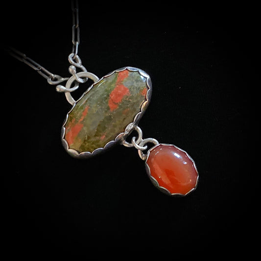 Livie - Unakite, Carnelian, & Sterling Silver Necklace