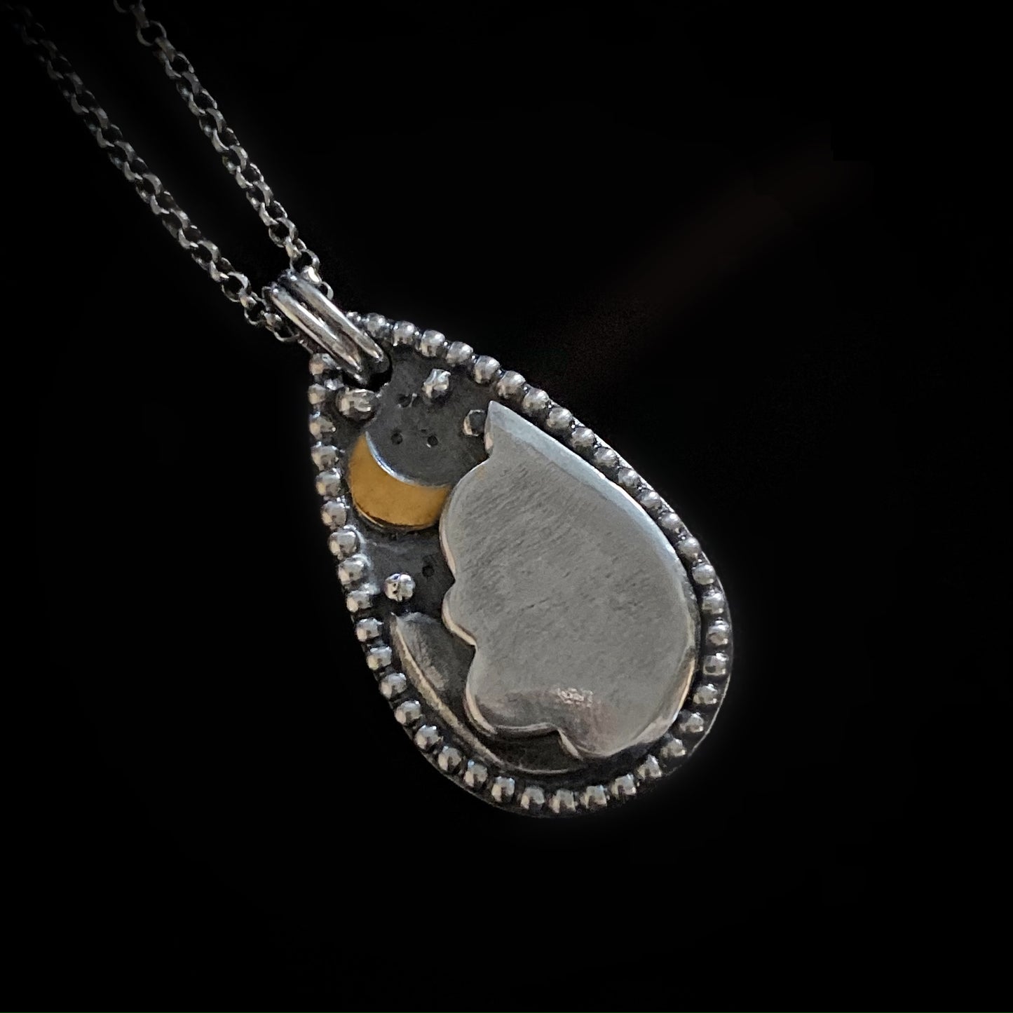 Moony - Handmade Sterling Silver Necklace with a Tiny Brass Moon