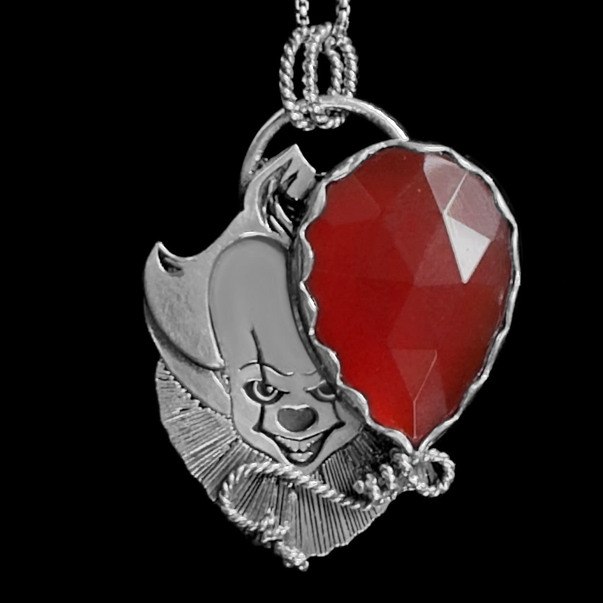 "Derry"  Red Agate and Sterling Silver Necklace Inspired by Pennywise in the Movie "It"