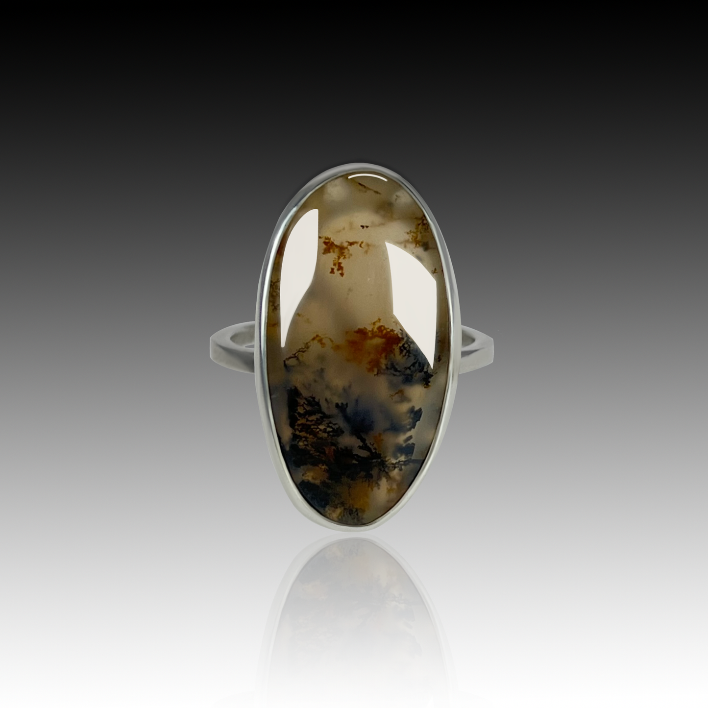 "Suspension" - Moss Agate and Sterling Silver Ring