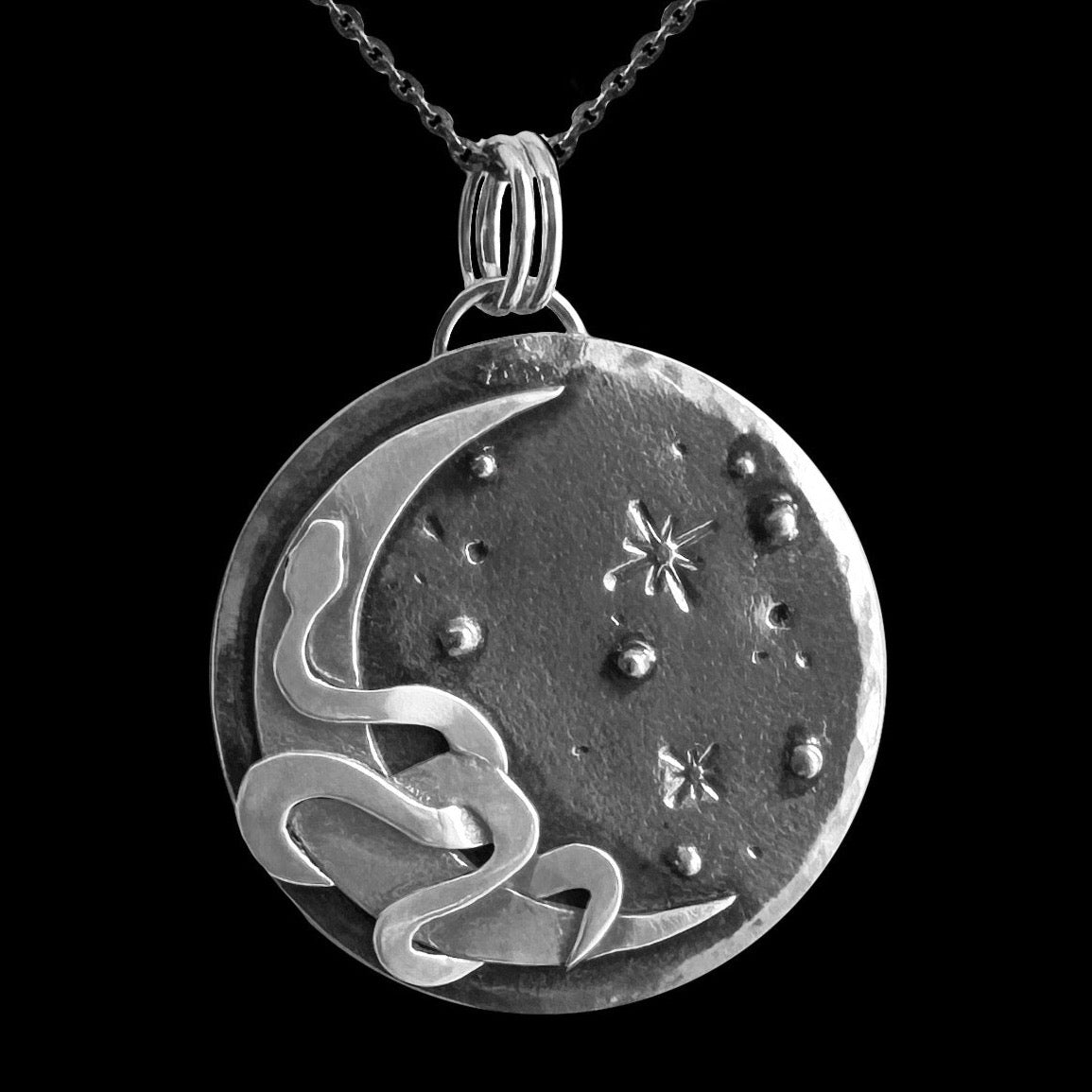 "Corra" Sterling Silver Snake and Moon Necklace