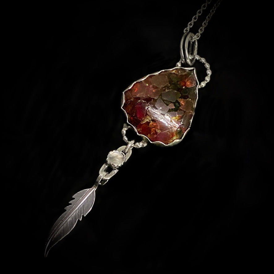 Shattered - Garnet Composite & Sterling Silver Feather Necklace