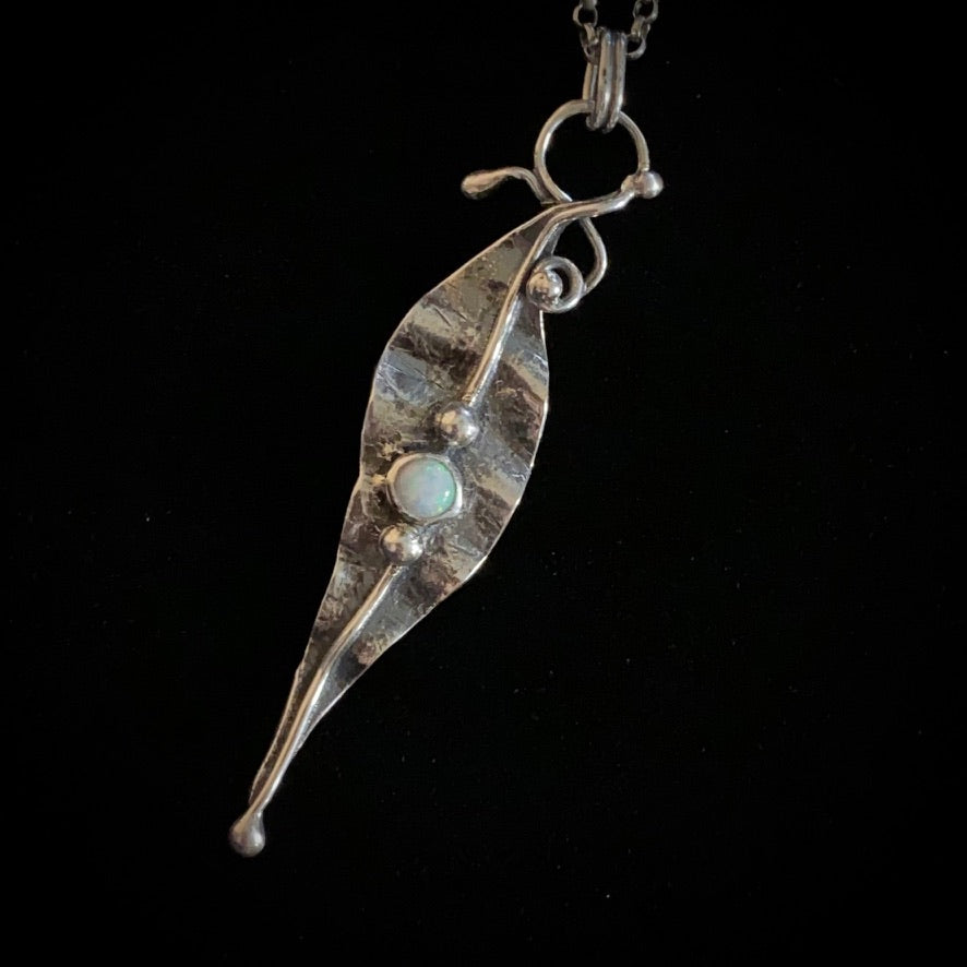 Whisper - Synthetic Opal and Sterling Silver Leaf Necklace