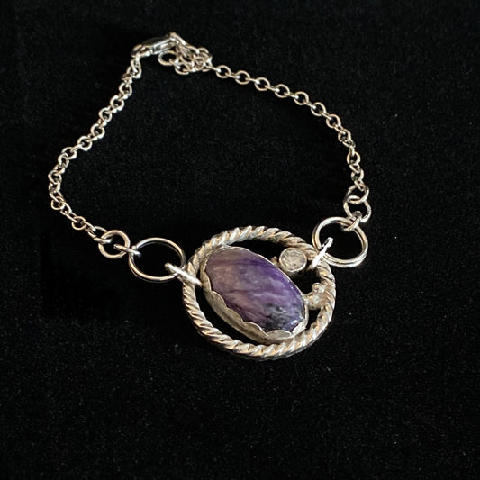 Francis - Charoite and Cubic Zirconia Sterling Silver Bracelet
