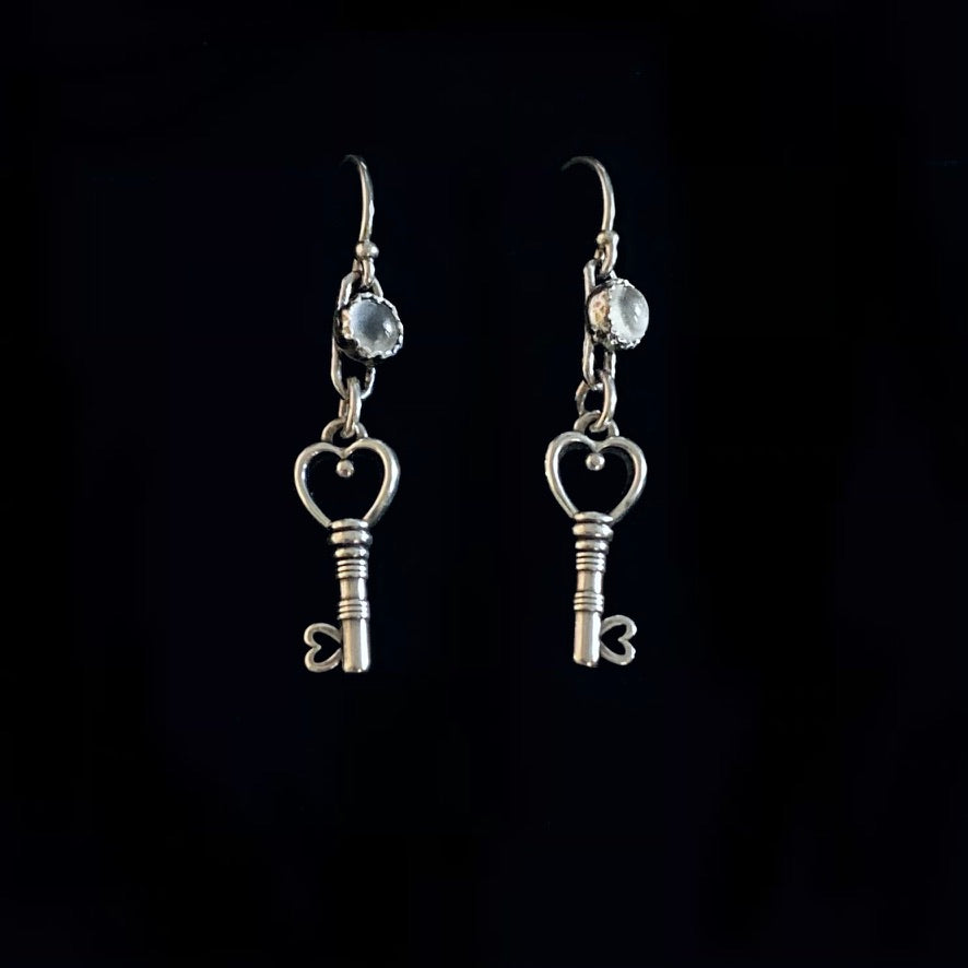 Handmade Sterling Silver & Moonstone Key Earrings