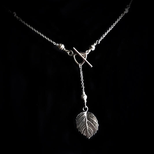 Phyllis - Sterling Silver Lariat Leaf Necklace