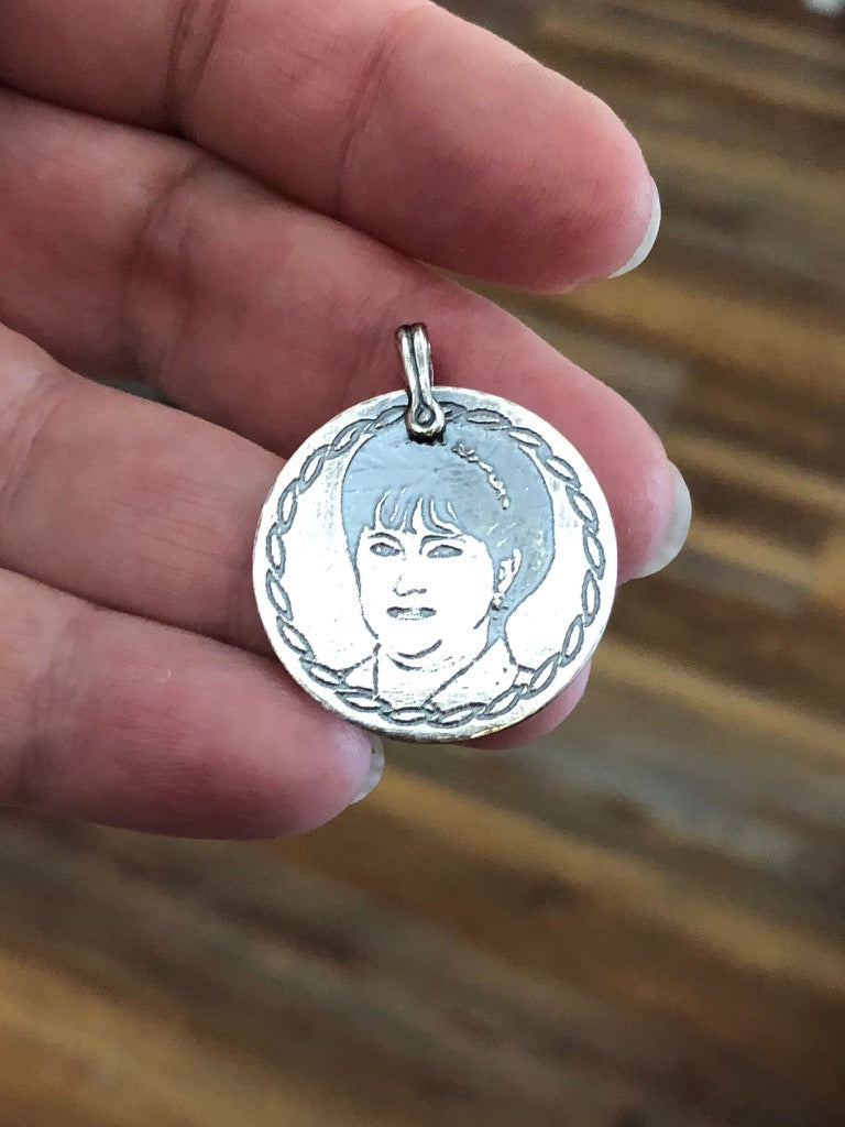Custom Etched Sterling Silver Portrait Necklace
