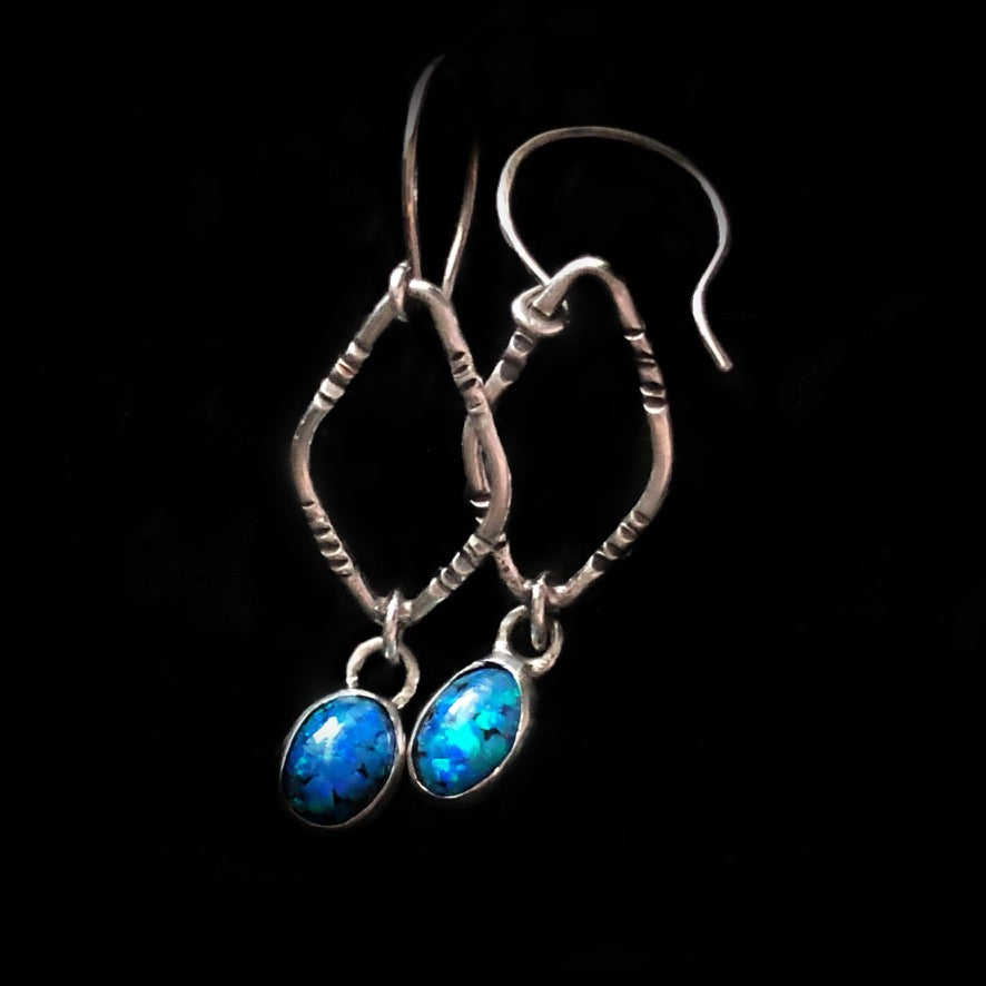 Synthetic Opal & Reclaimed Sterling Silver Earrings