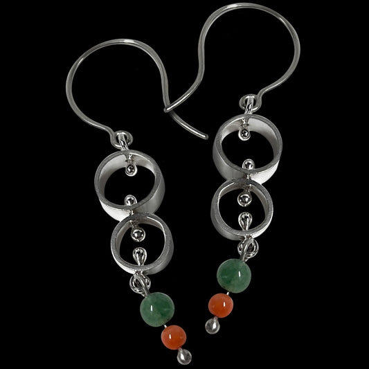 Aventurine and Coral Sterling Silver Earrings