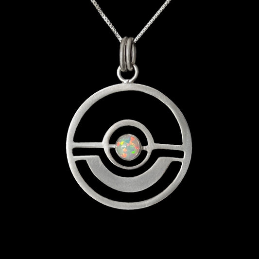 Lab Opal Pocket Monster Ball Sterling Silver Necklace