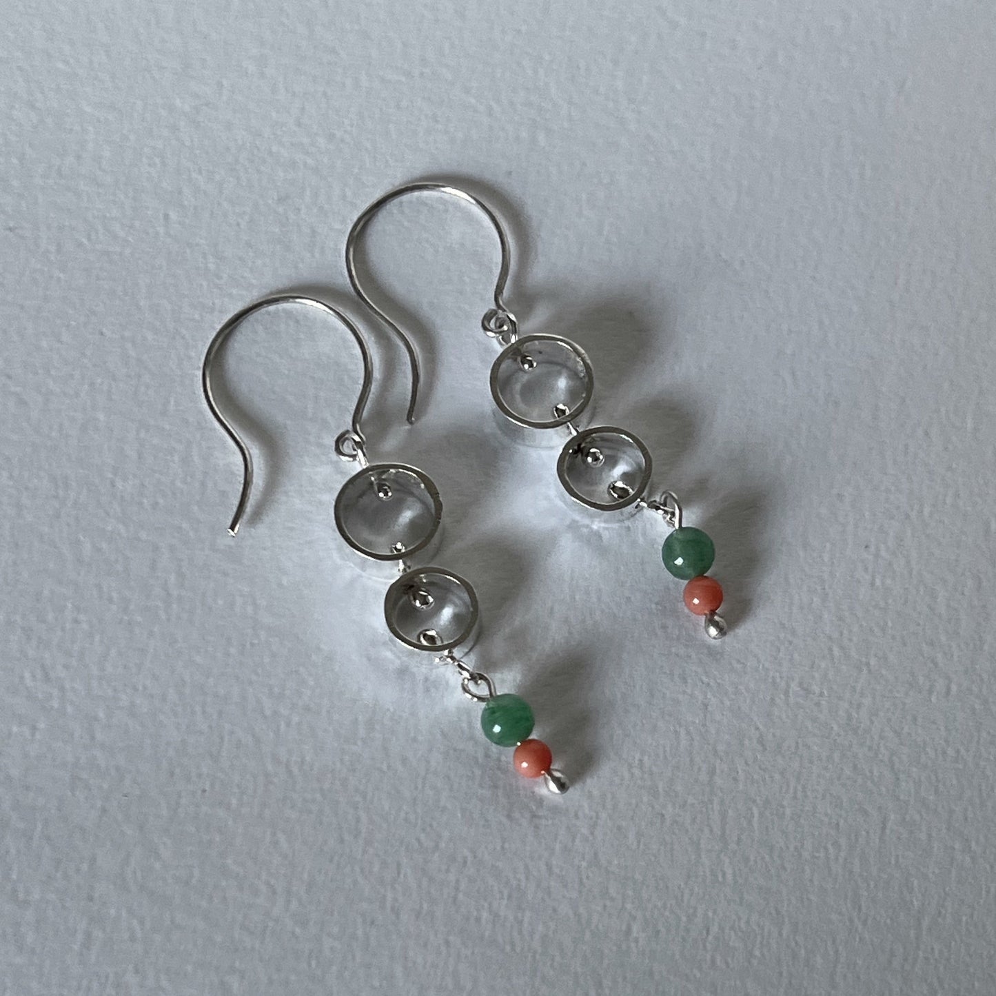 Aventurine and Coral Sterling Silver Earrings