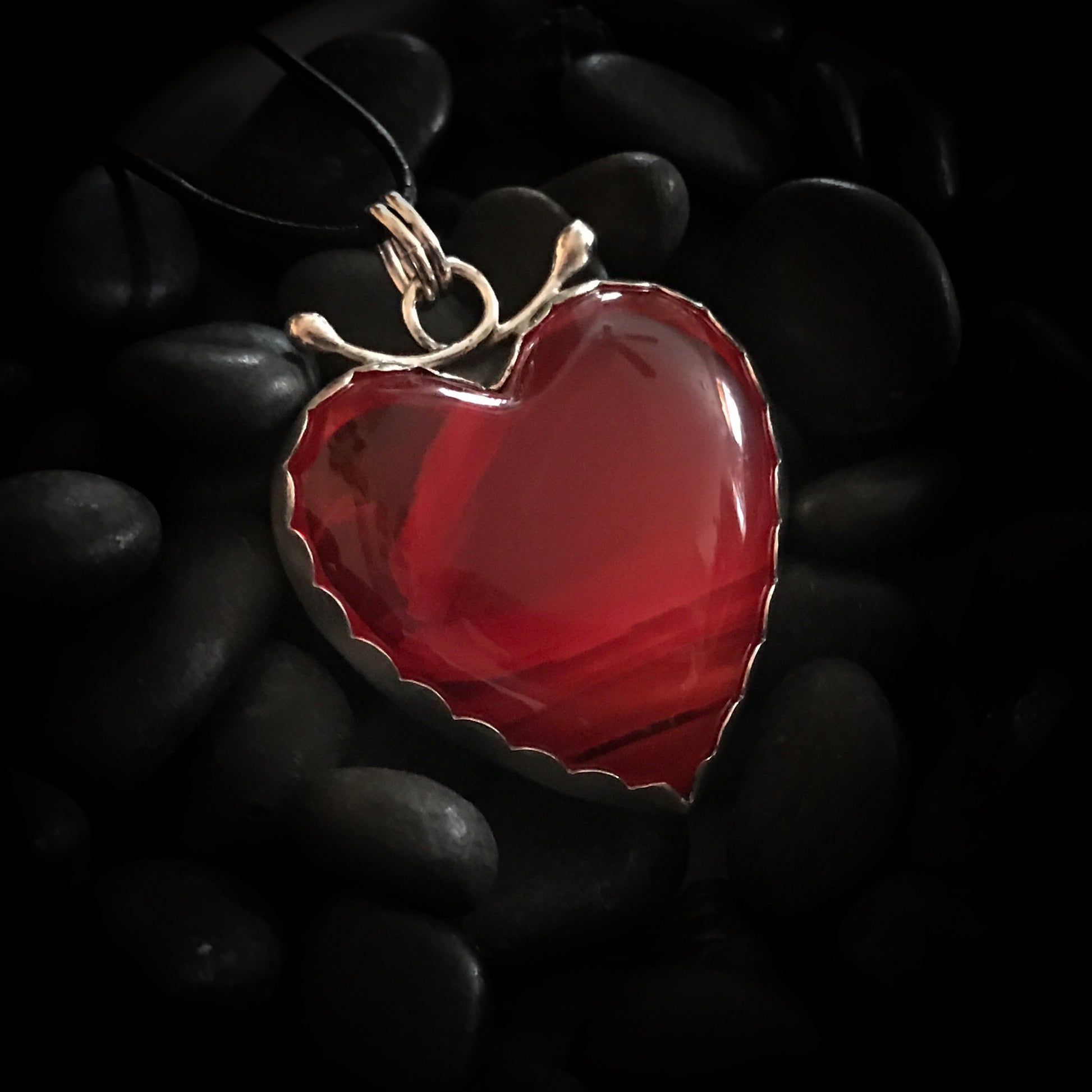 AMI PENDANT  Part of my "DRhew in Love" Collection, this pendant is made of a Red Slag Glass heart set in Argentium sterling silver.