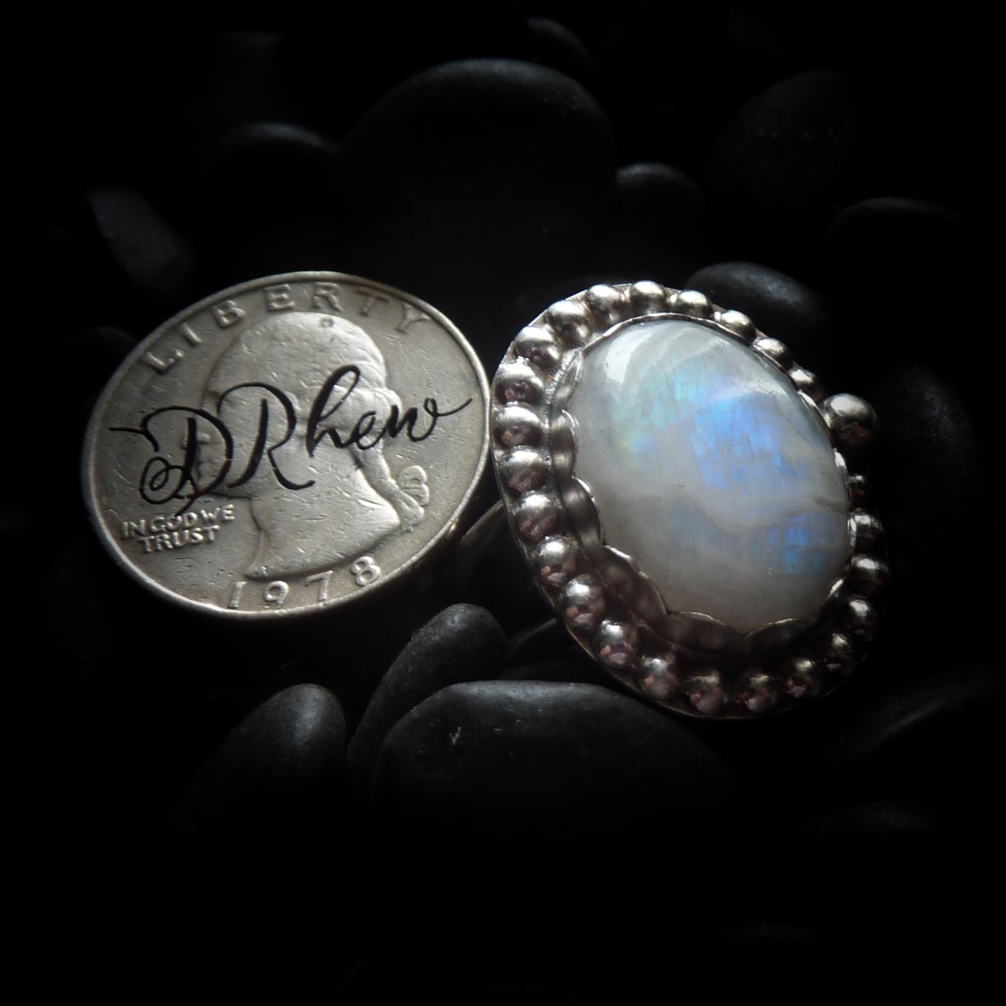 Iria - Rainbow Moonstone & Sterling Silver Ring