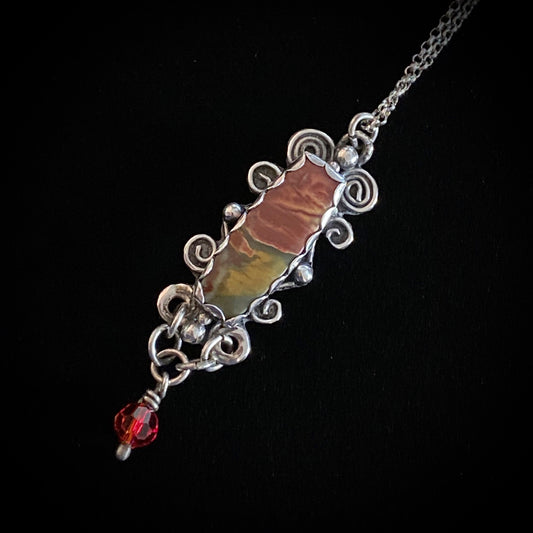 Natasha - Picasso Jasper, Sterling Silver, & Swarovski Crystal Necklace