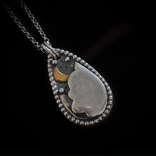 Moony - Handmade Sterling Silver Necklace with a Tiny Brass Moon